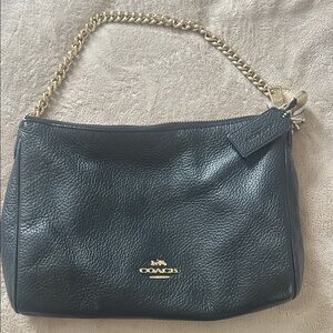 Coach Black Leather Shoulder Bag with Gold Chain